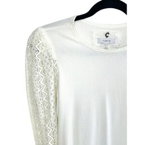 Cupio White Long Sleeve Knit Top S NWT Romantic Lace Puff Sleeve Bohemian Chic